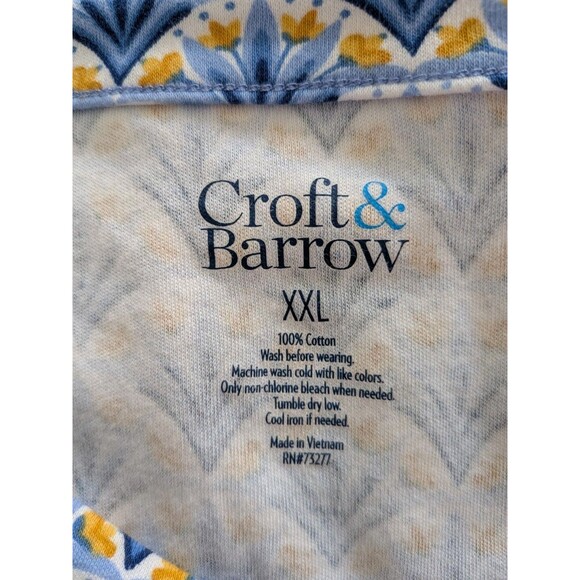 Croft & Barrow Top 3/4 Sleeve Blouse Shirt Women's XXL Cotton Blue Yellow Tulips - Picture 7 of 9